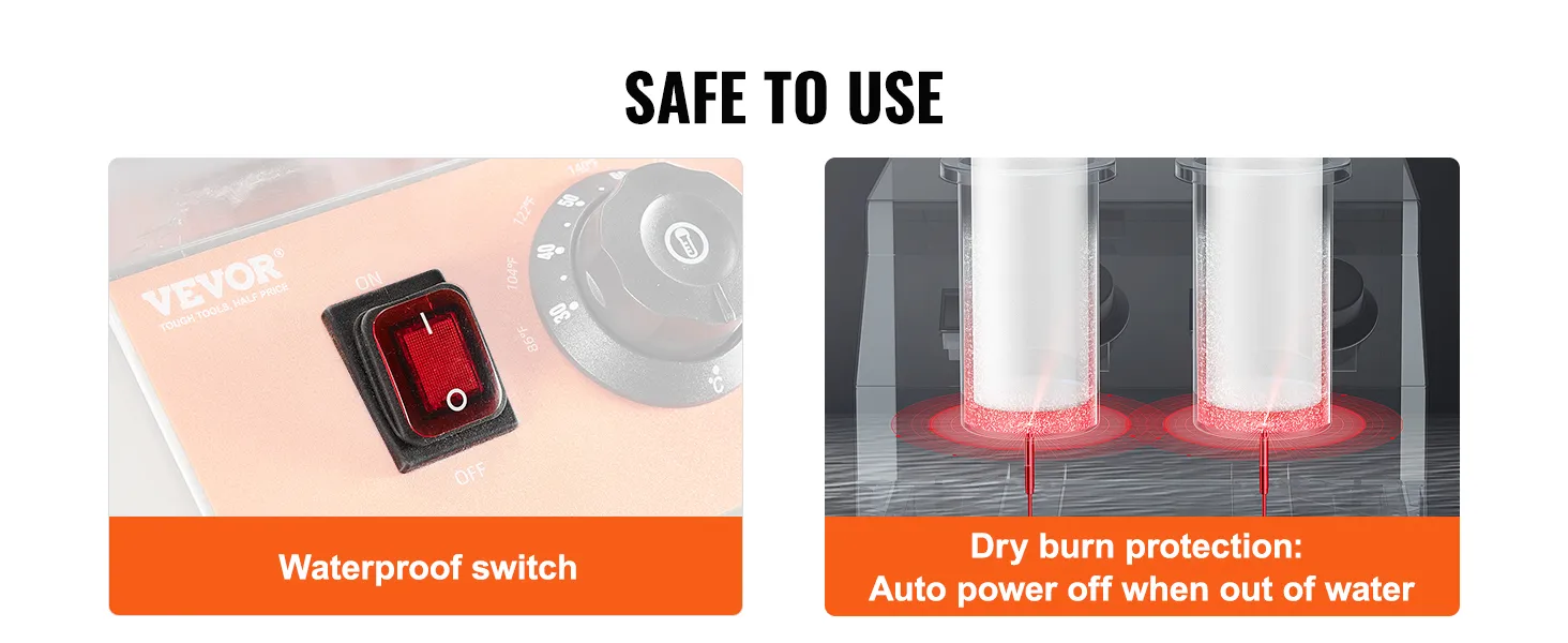 VEVOR electric bottle warmer with waterproof switch and dry burn protection for safety.