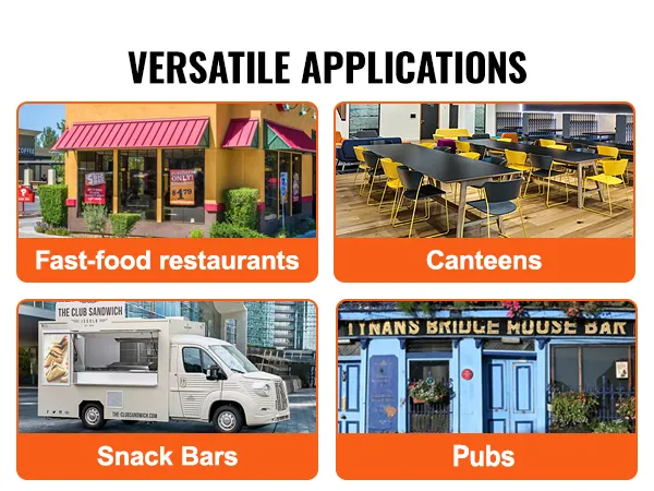 versatile uses of VEVOR electric bottle warmer: fast-food restaurants, canteens, snack bars, pubs.