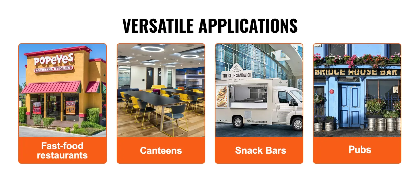 versatile uses of VEVOR electric bottle warmer: fast-food restaurants, canteens, snack bars, pubs.