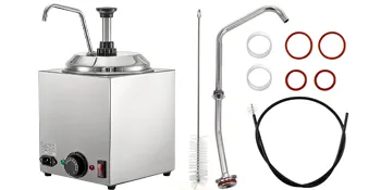 VEVOR cheese dispenser with accessories including pump, cleaning brush, and gaskets.