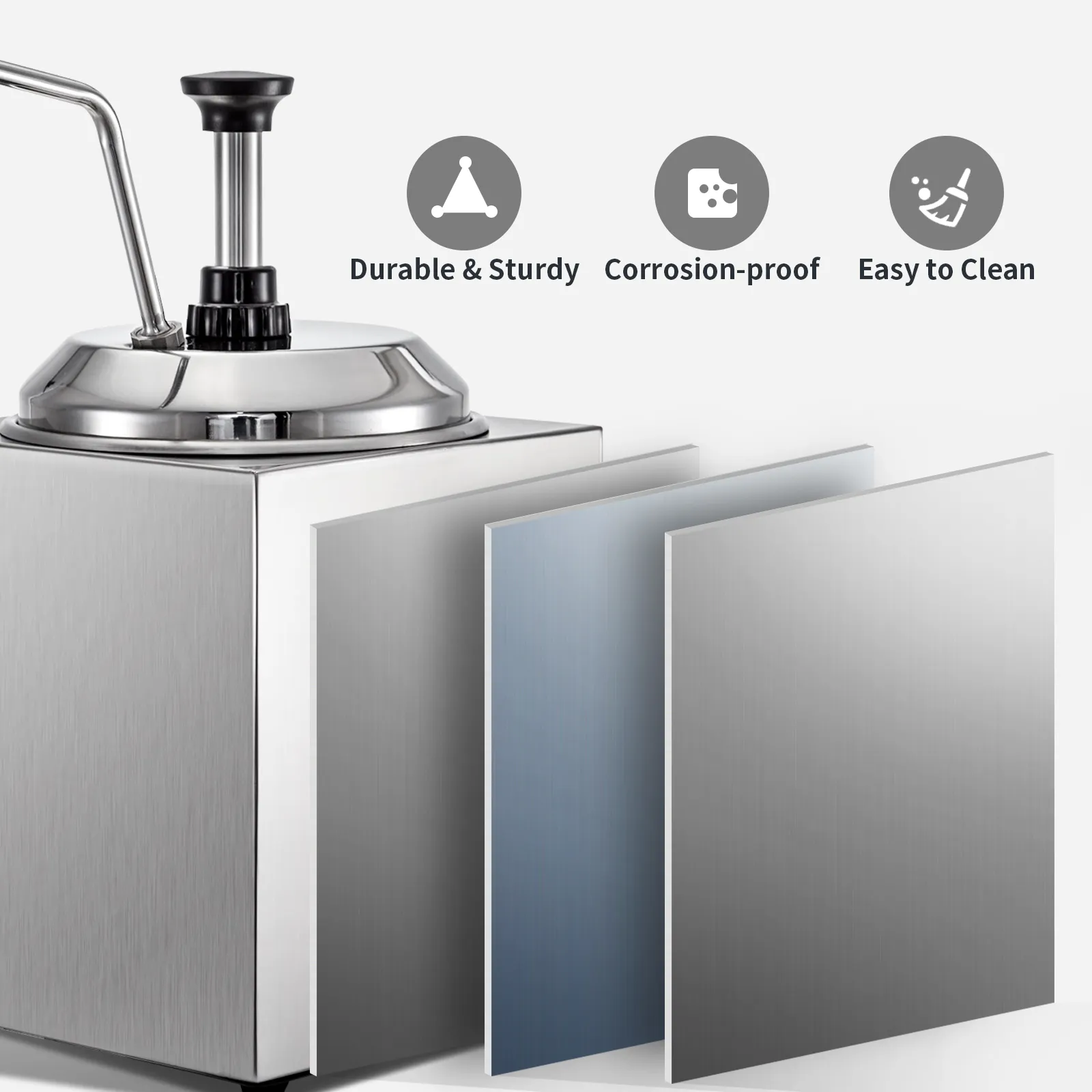 VEVOR cheese dispenser showcasing durability, corrosion resistance, and easy cleaning.