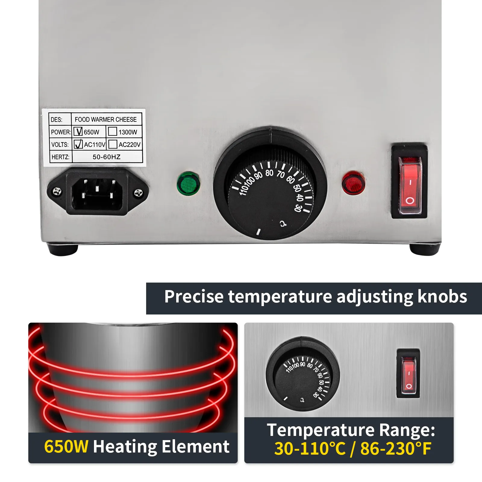 VEVOR cheese dispenser with precise temperature control, 650w heating element.