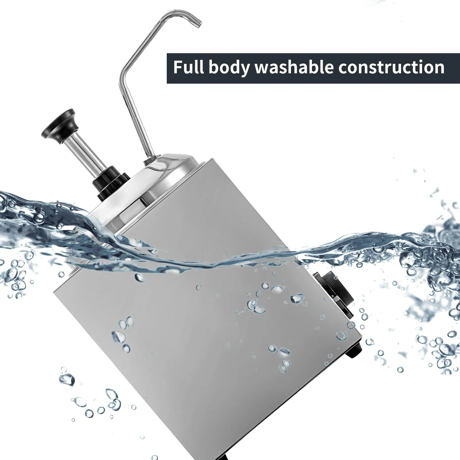 VEVOR cheese dispenser with full body washable construction and water splashing.