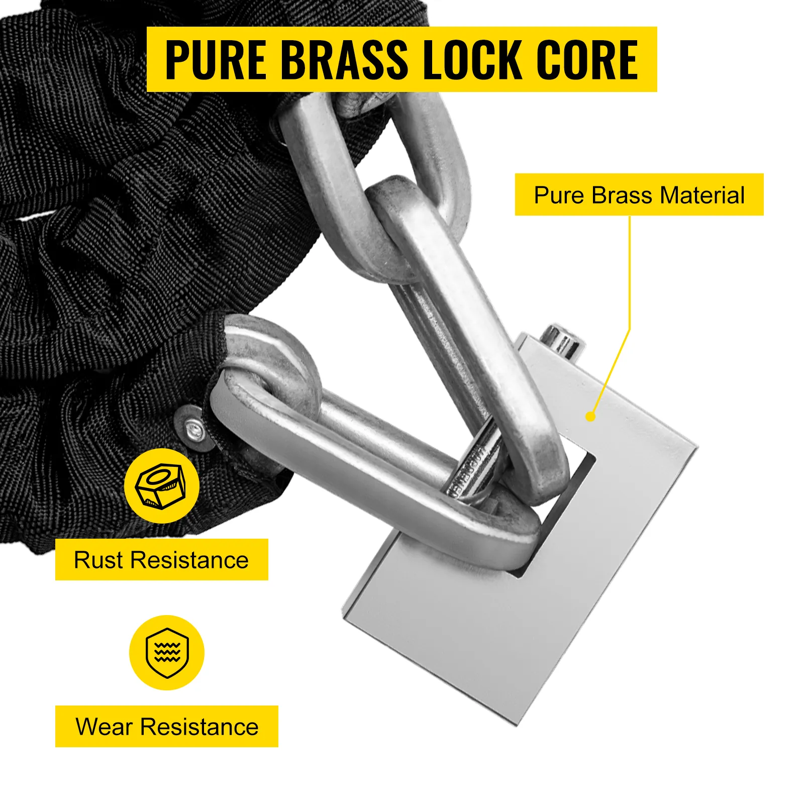 VEVOR heavy duty chain lock with pure brass core, rust and wear resistance.