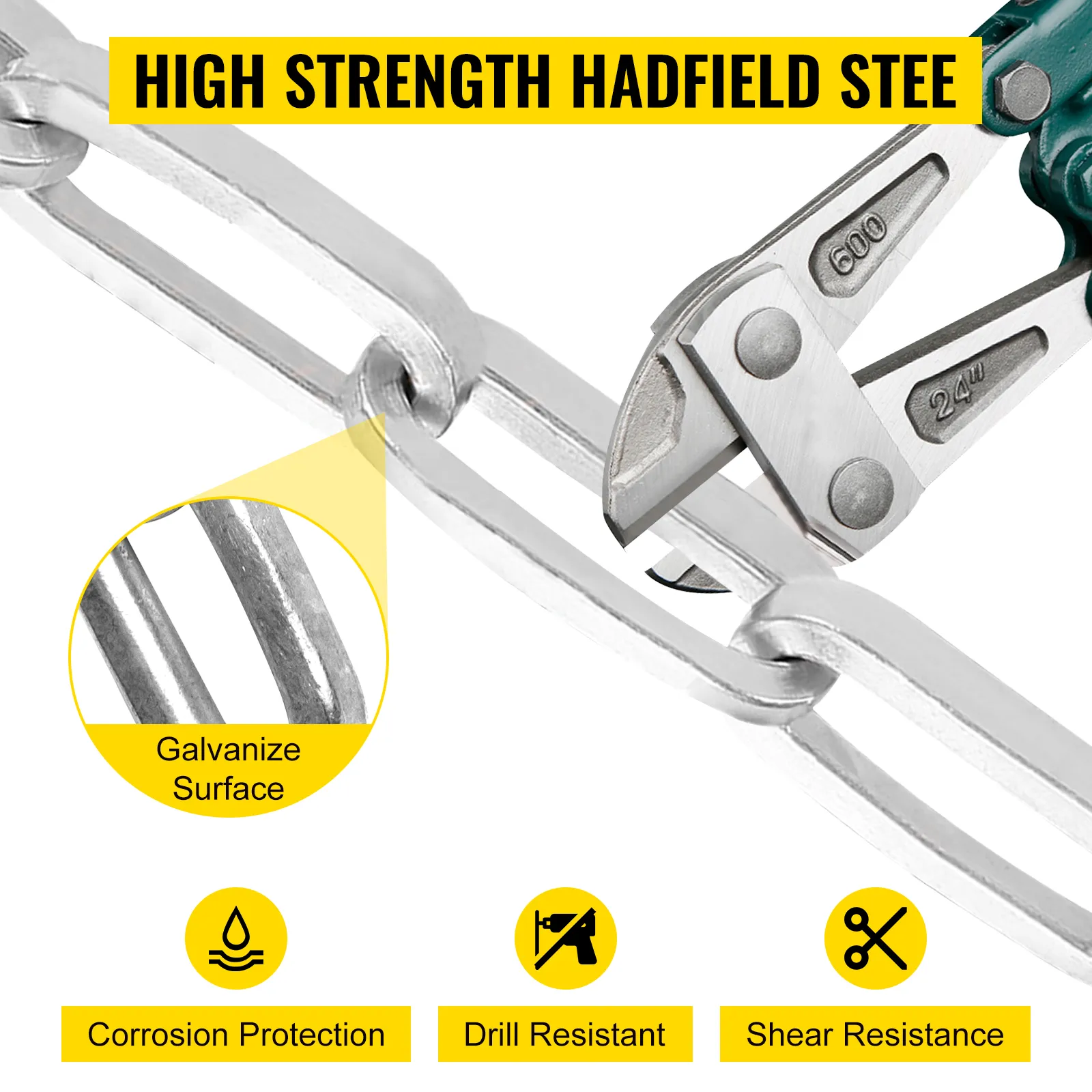 VEVOR heavy duty chain lock with high strength, corrosion protection, drill resistant.