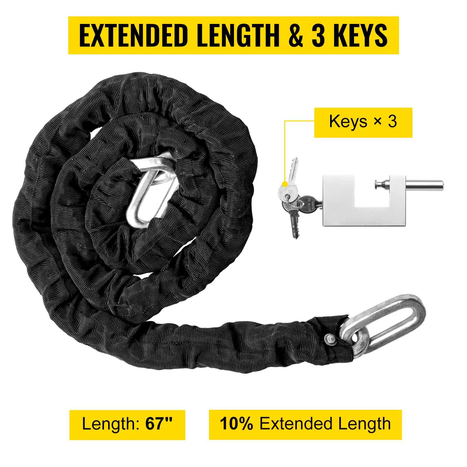 VEVOR heavy duty chain lock with 67" length and three keys for added security.