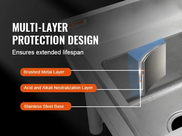 VEVOR stainless steel utility sink with multi-layer protection design ensures extended lifespan and easy cleaning.