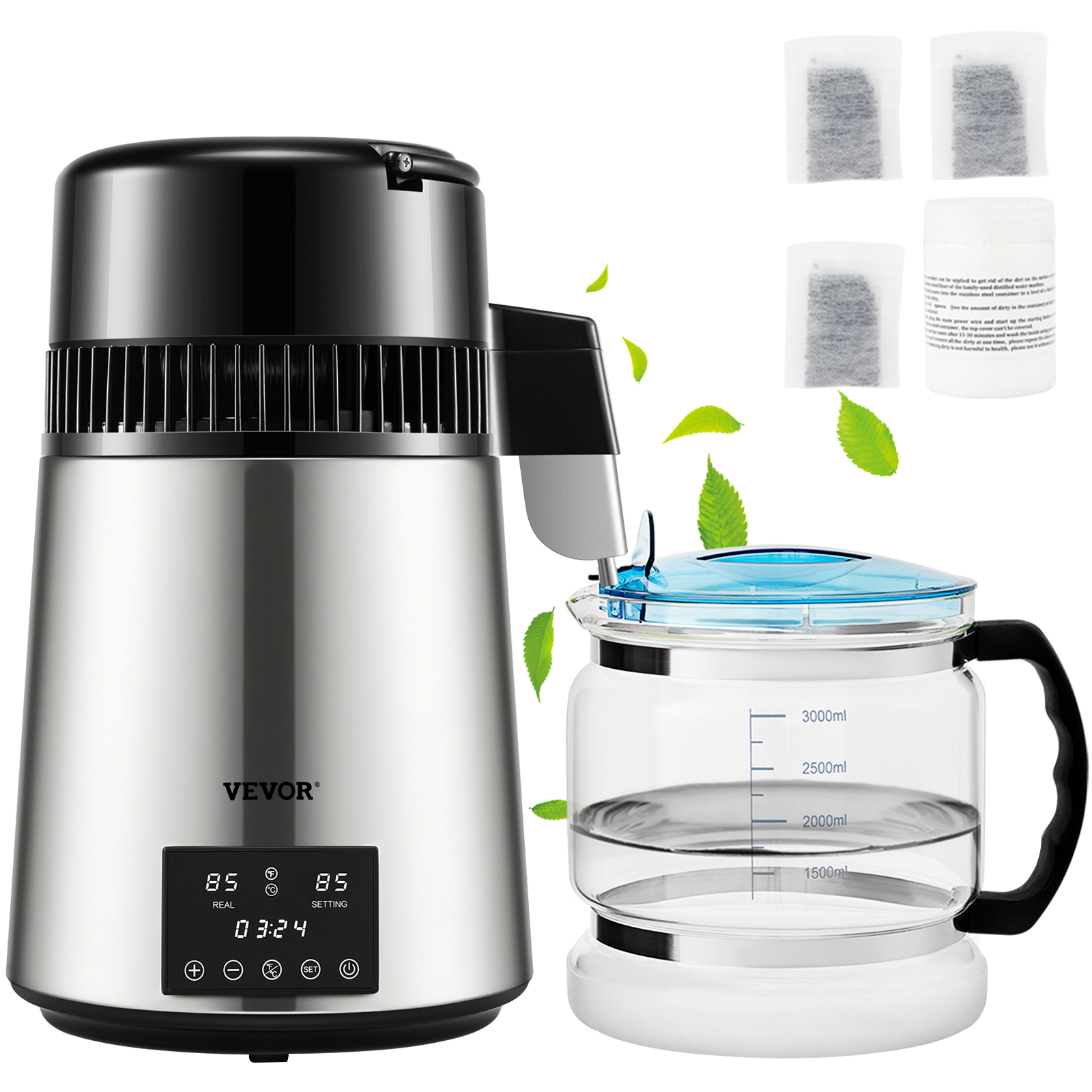 VEVOR Water Distiller, 1 L/H, 4L Distilled Water Maker with 0-99 H