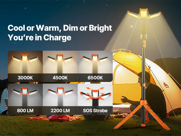 VEVOR LED Work Light with Stand, 8Ah, Rechargeable Cordless