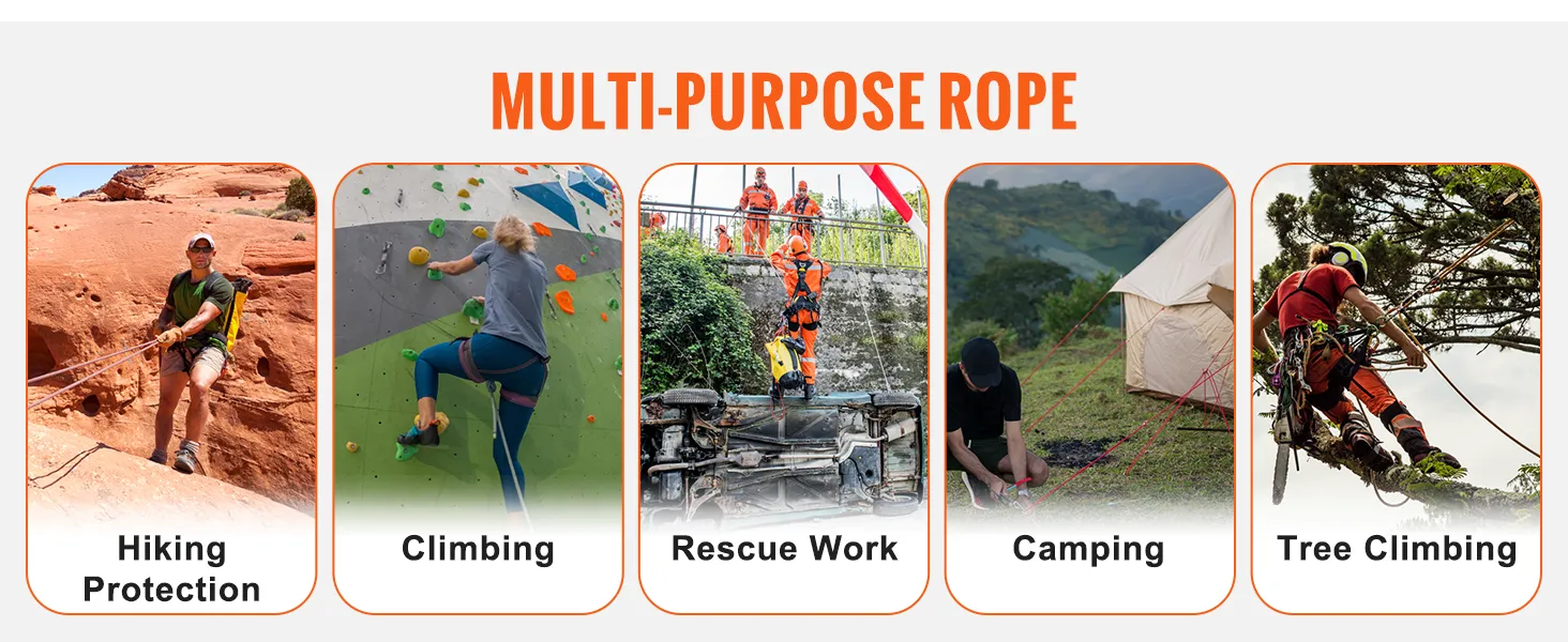 Cuerda de escalada multiusos VEVOR para senderismo, escalada en interiores, trabajos de rescate, acampada y escalada de árboles.