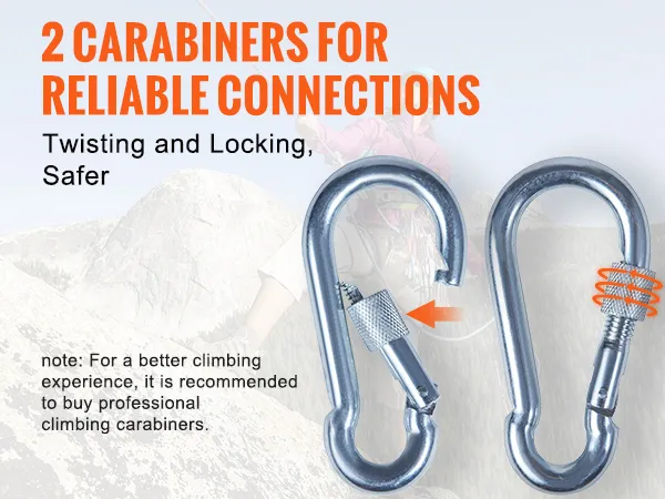 2 mosquetones para conexiones confiables, ideales para usar con cuerda de escalada estática VEVOR.
