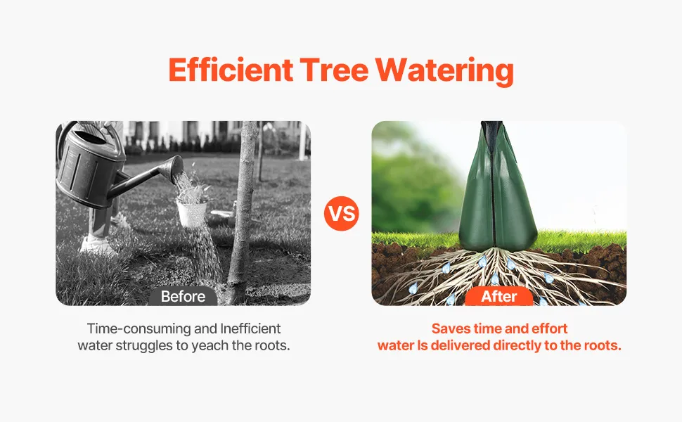 VEVOR Tree Watering Bag, 4 Packs 20 Gallons Watering Bags for New Trees, 5-9 Hours Slow Release Refillable Tree Drip Irrigation Bags with Zipper, Durable Tree Watering System for Deep Root Targeting