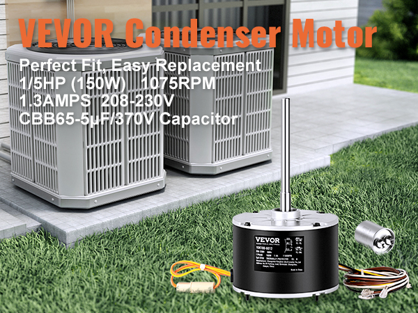 VEVOR Condenser Fan Motor K55HXJKL-2918, 51-23055-11, 1/5 HP