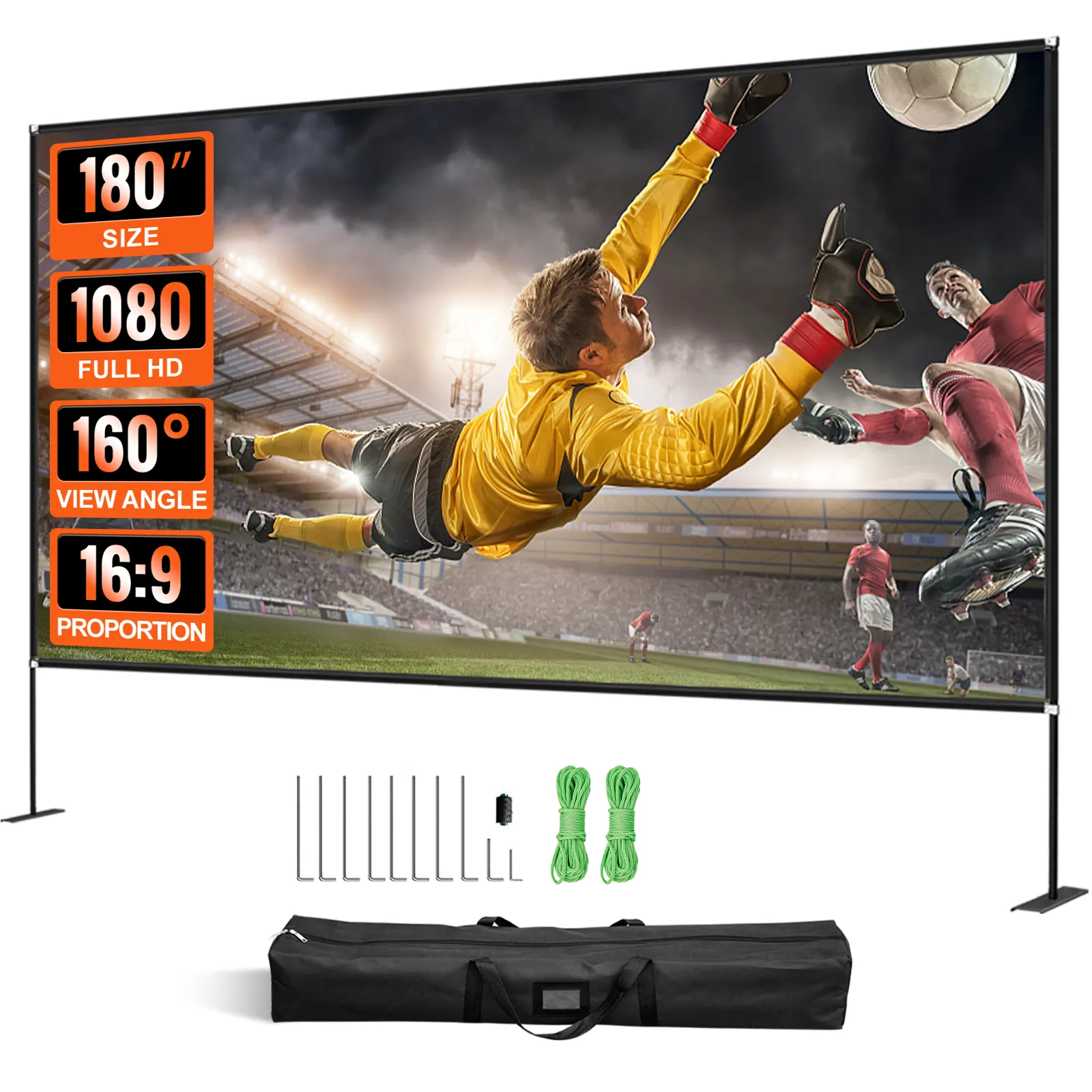 VEVOR movie screen, 180" size, 1080 full hd, 160° view angle, 16:9 proportion.