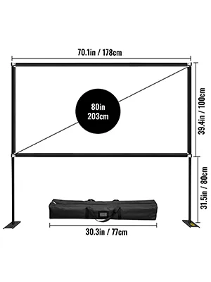 Pantalla de proyector portátil VEVOR con soporte y bolsa de transporte, pantalla de 80 pulgadas.