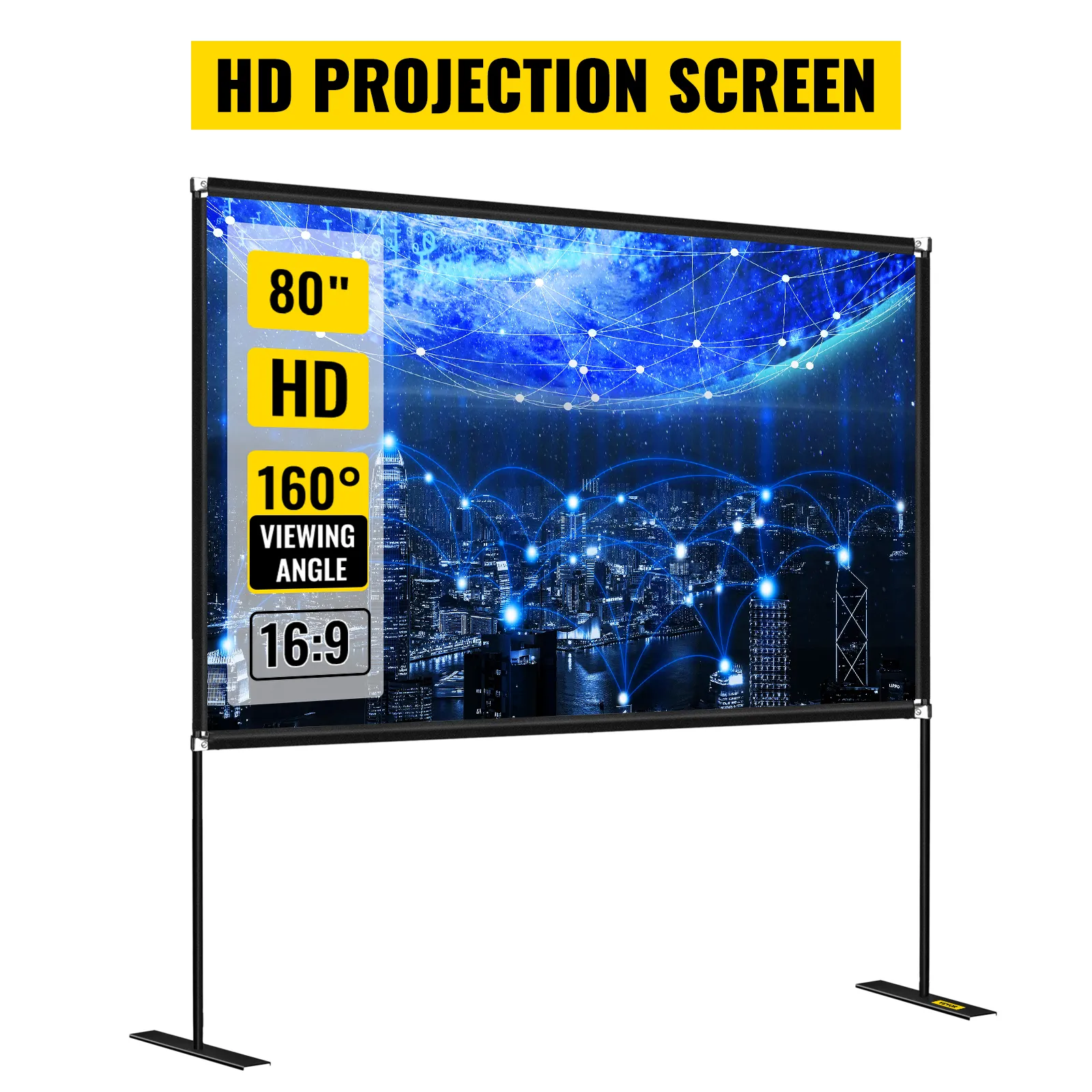 Pantalla de proyector portátil VEVOR, 80" HD, ángulo de visión de 160°, pantalla 16:9.