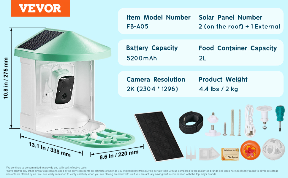 VEVOR AI Smart Bird Feeder with Camera – 2K HD, 3 Panels