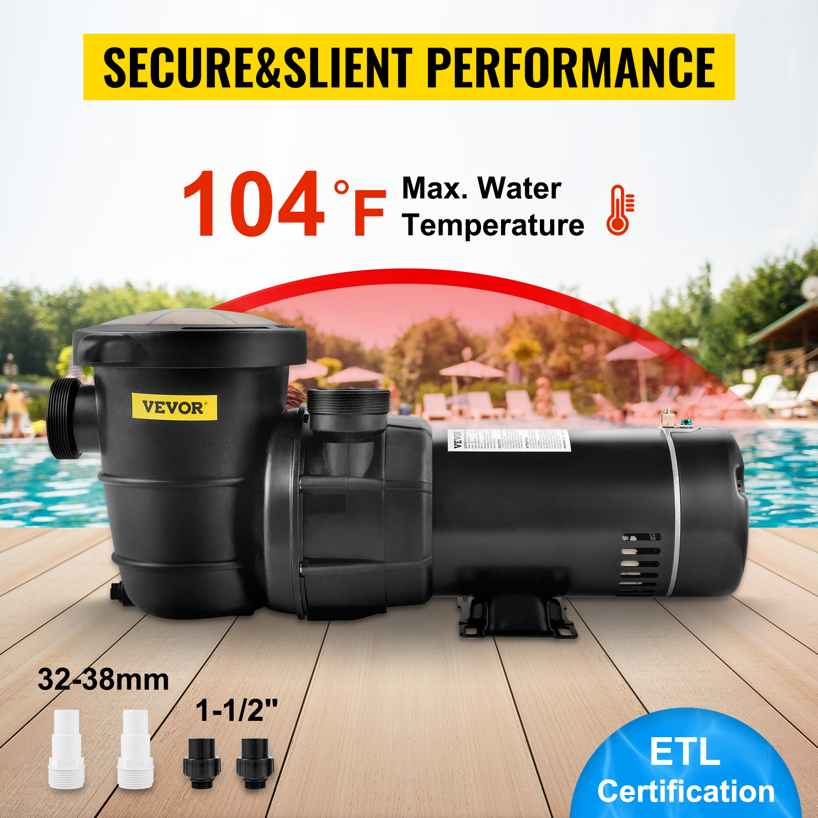 VEVOR Swimming Pool Pump, 1.5 HP 115 V, 1100 W Single Speed