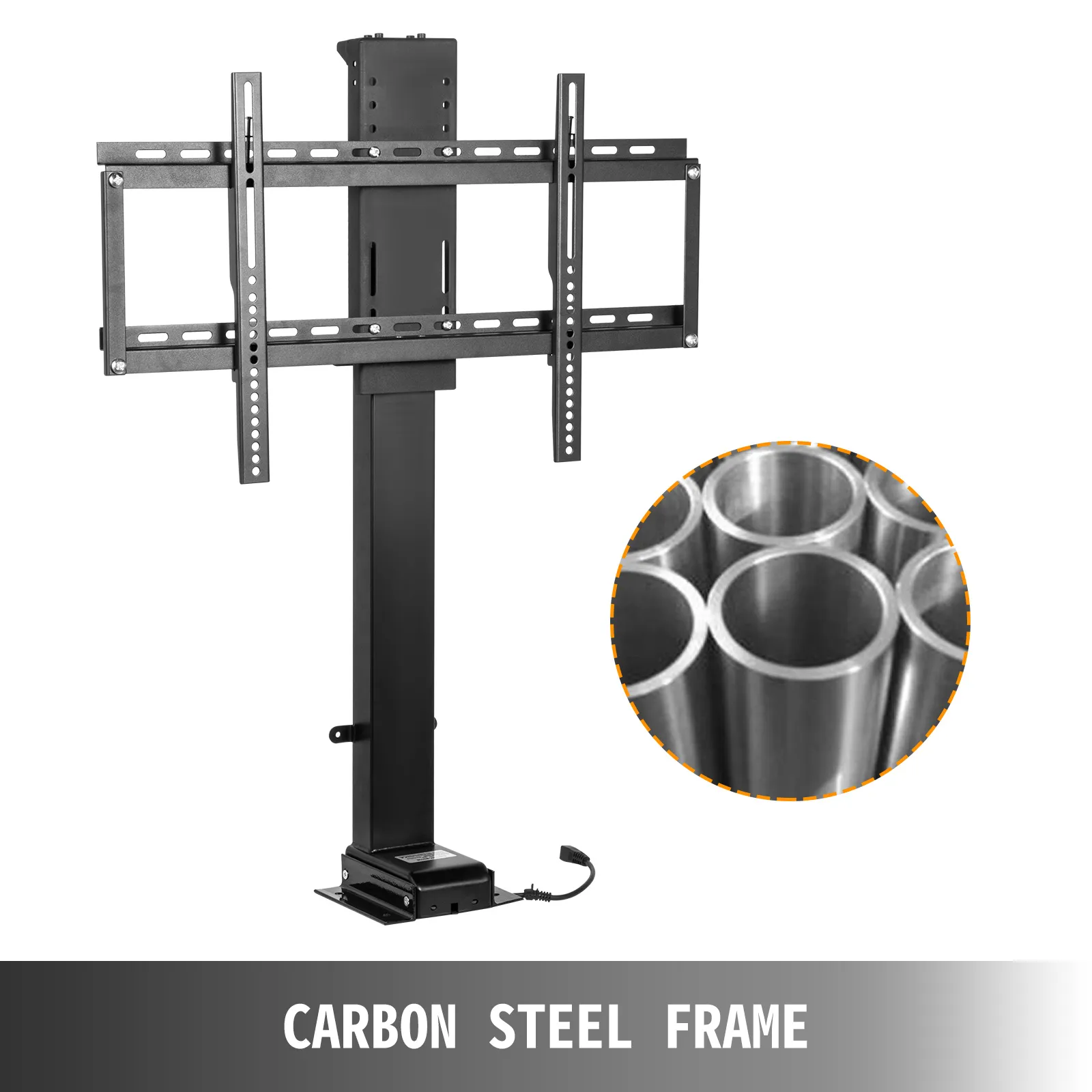 Elevador de TV motorizado VEVOR con estructura de acero al carbono y tubos de acero cilíndricos.