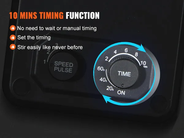 Función de temporizador de 10 minutos en la máquina para hacer batidos VEVOR con temporizador ajustable y configuraciones de pulso de velocidad.