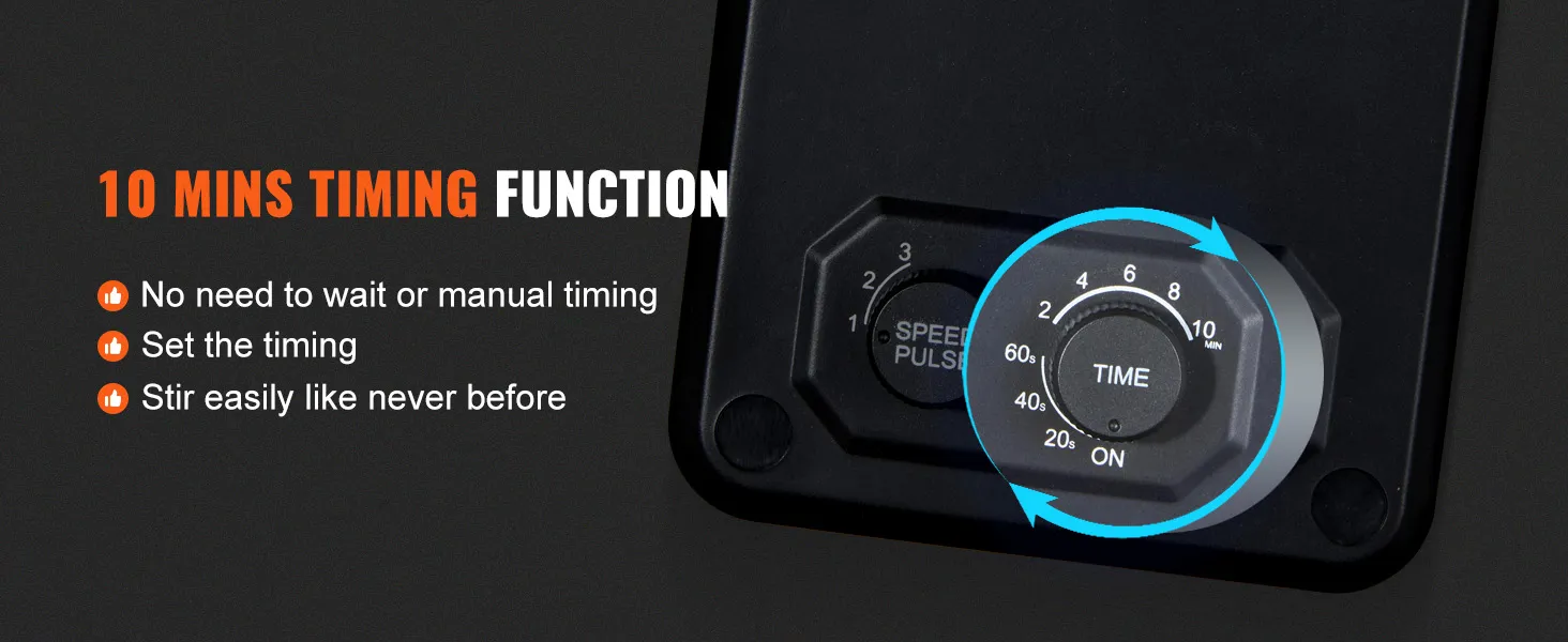 Función de temporizador de 10 minutos en la máquina para hacer batidos VEVOR con temporizador ajustable y configuraciones de pulso de velocidad.