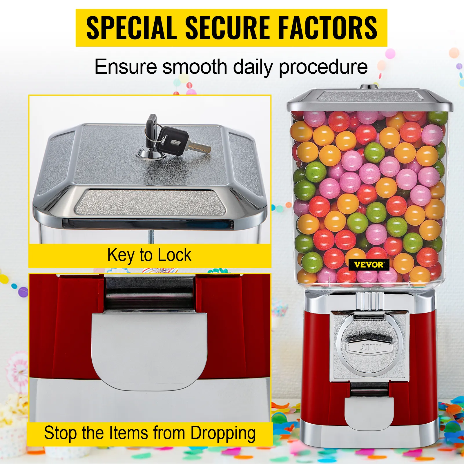 Llave de bloqueo para máquina de chicles VEVOR, evita que los artículos se caigan, procedimiento seguro, chicles de colores.