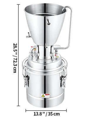 Destilador de alcohol y agua VEVOR de acero inoxidable, 28,5" de altura, 13,8" de diámetro.