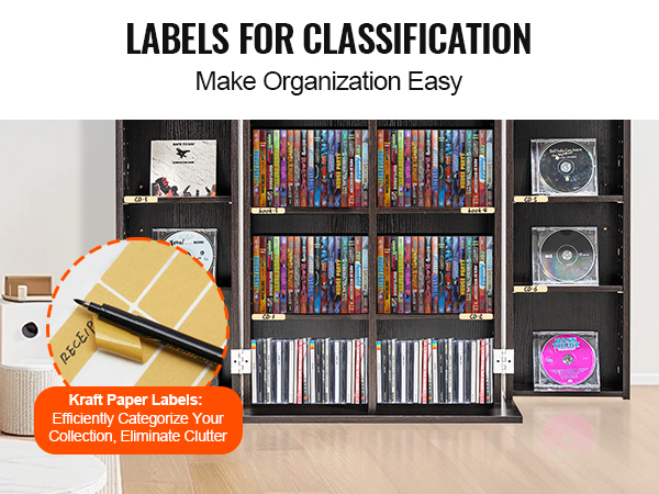 VEVOR Media-opbergkast, dvd-kast met deuren en planken, cd-opslag