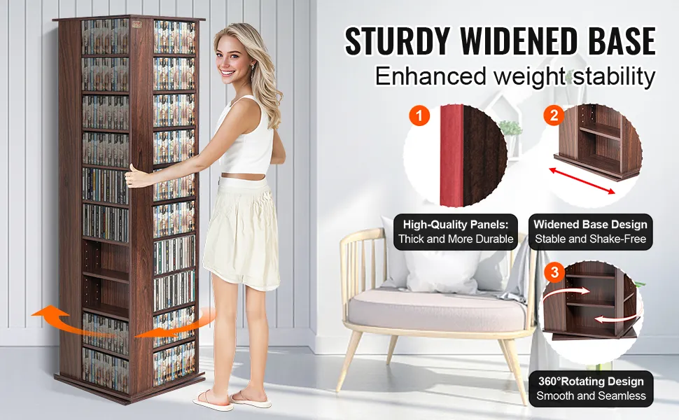 Drehbarer Medienturm von VEVOR mit stabiler, verbreiterter Basis und 360° drehbarem Design für verbesserte Gewichtsstabilität.