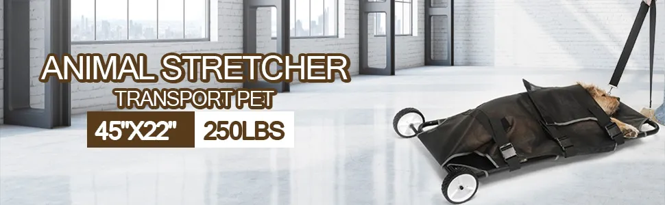 Camilla para animales VEVOR para transporte de mascotas, 45" x 22", capacidad de 250 lbs, en espacio abierto.