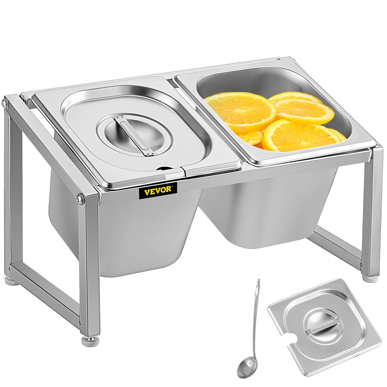 Olla doble para alimentos con naranjas y tapa cuchara, recipiente de acero inoxidable VEVOR.