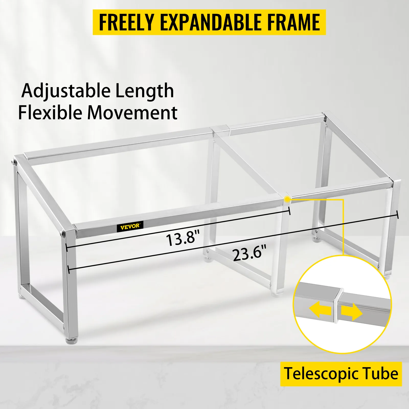 Estante para especias extensible VEVOR con longitud ajustable y tubo telescópico.