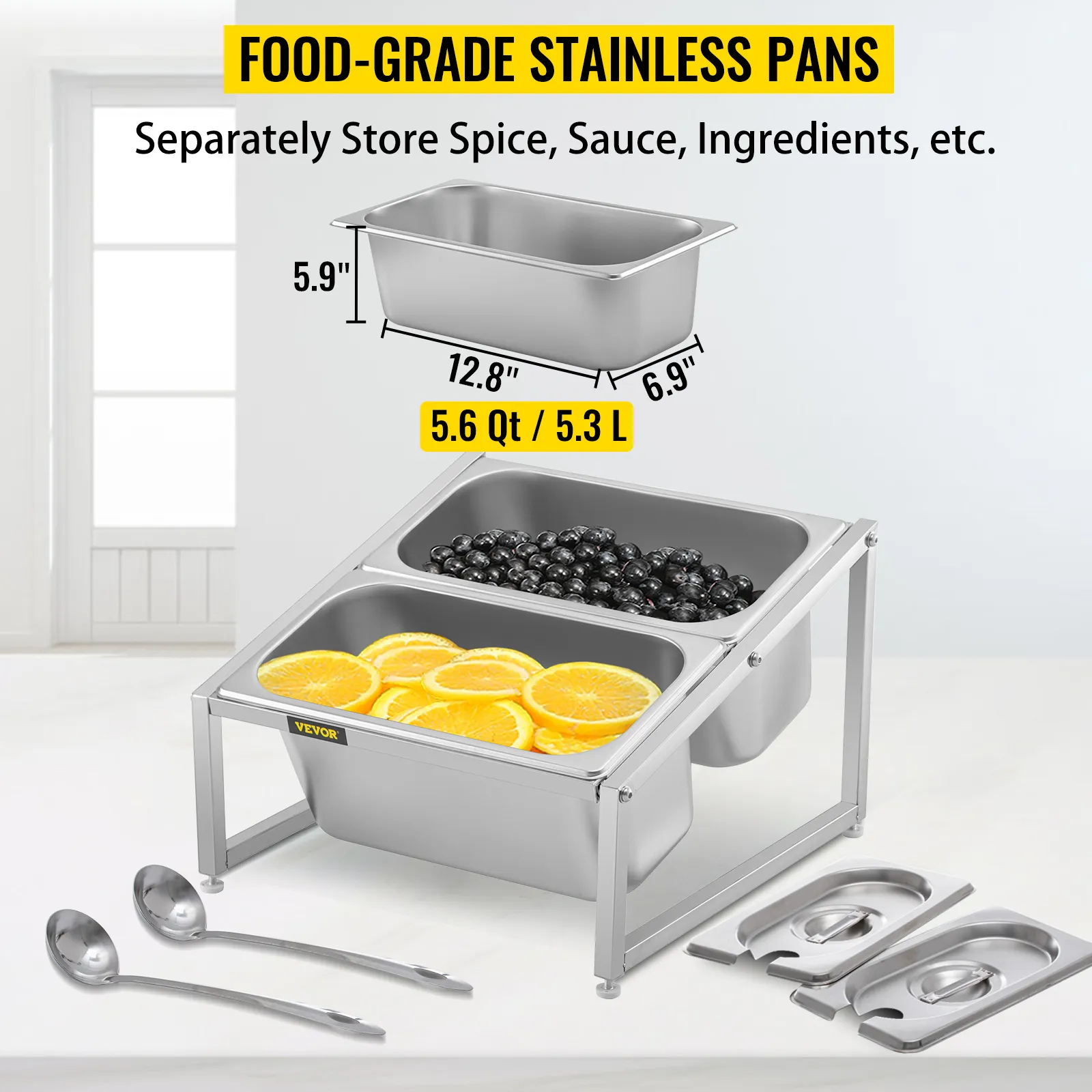 Estante de especias expandible VEVOR con bandejas de acero inoxidable, perfecto para organizar los ingredientes.