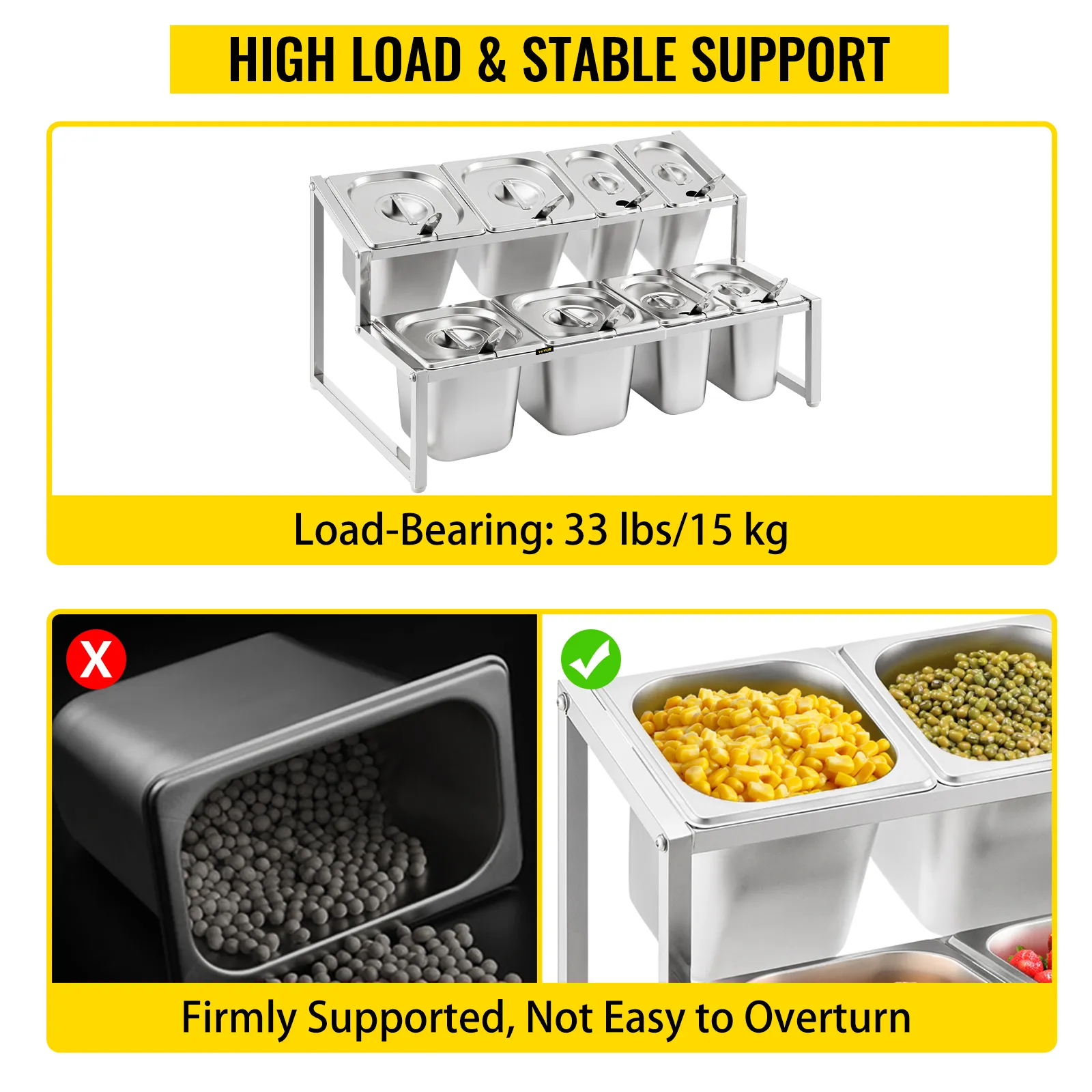 Estante para especias expandible VEVOR con soporte de carga elevada, soporta hasta 33 lb/15 kg.