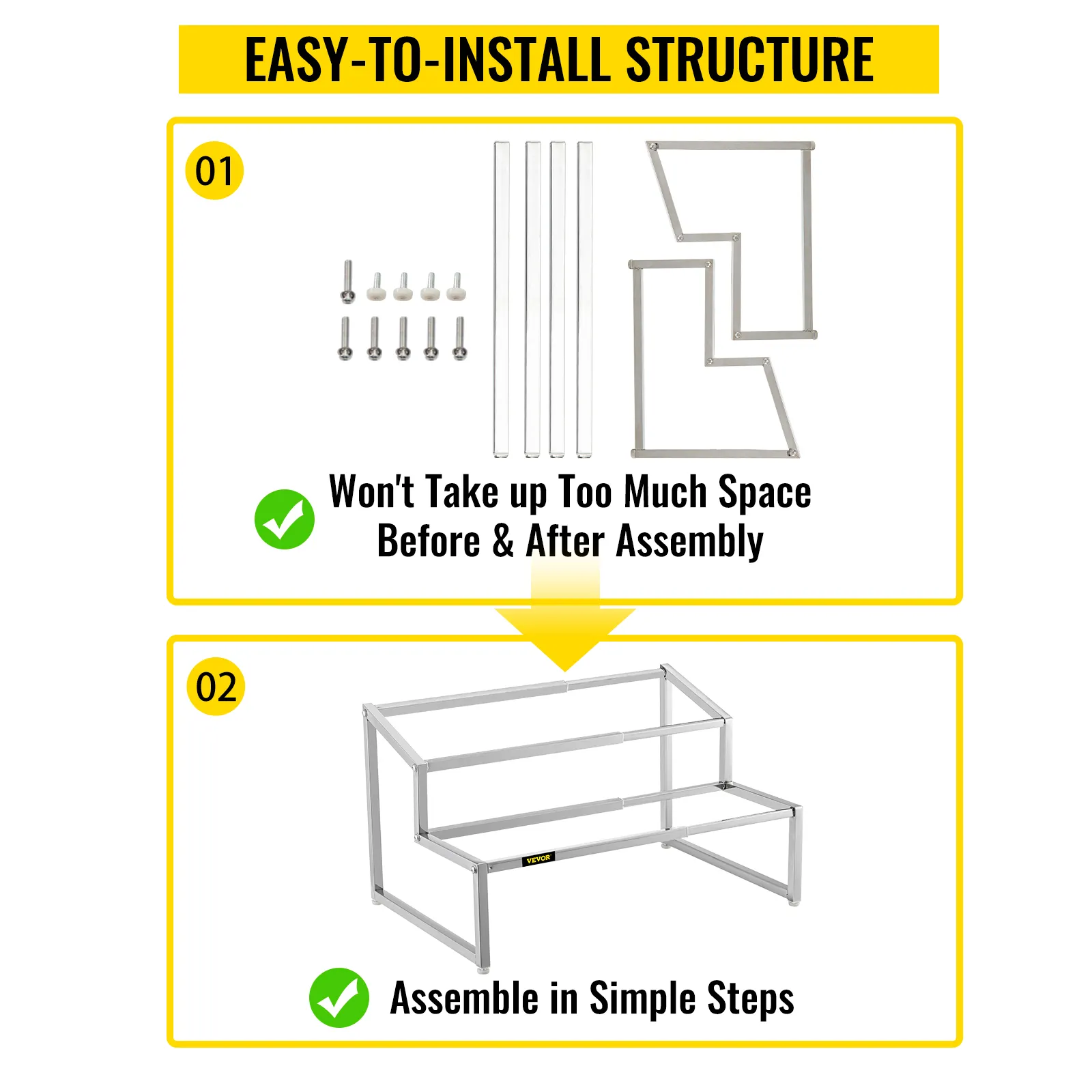 Proceso de montaje del estante de especias expandible VEVOR fácil de instalar y diseño compacto.