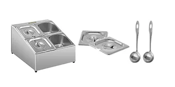 Estante para especias VEVOR de acero inoxidable con cucharones y tapas para recipientes.