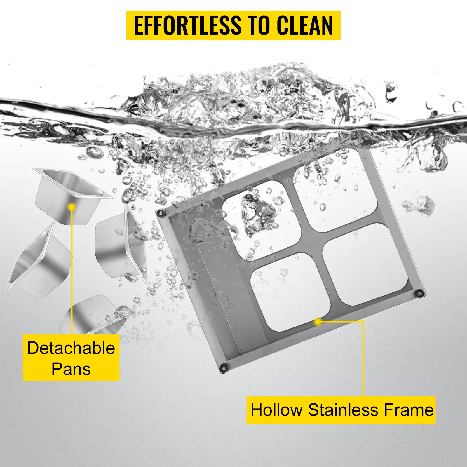 Estante para especias VEVOR con sartenes desmontables y marco hueco de acero inoxidable, fácil de limpiar.