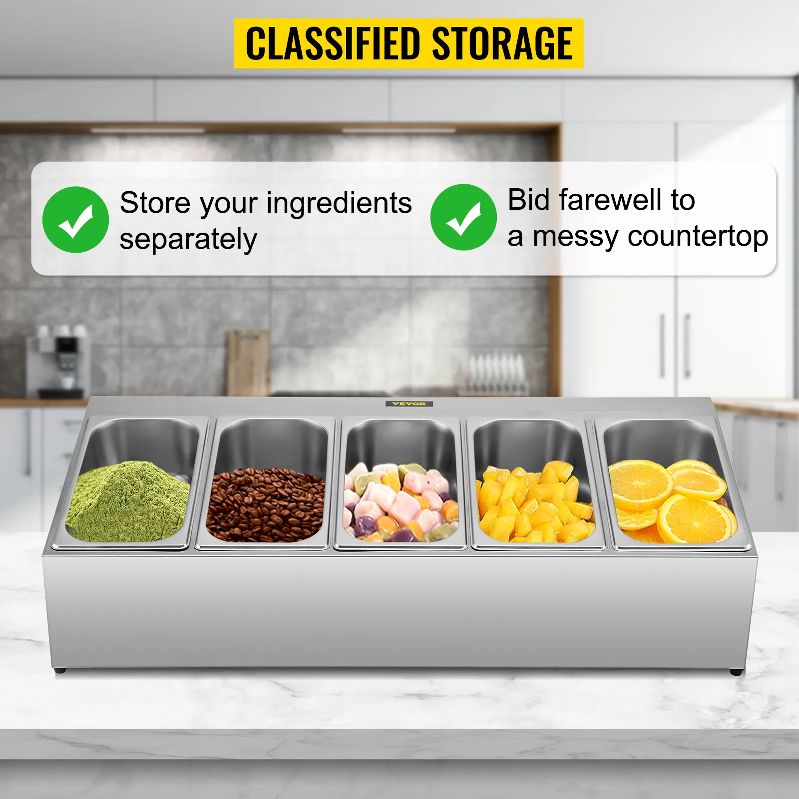 Estante de especias VEVOR con compartimentos separados para almacenar los ingredientes de forma organizada.