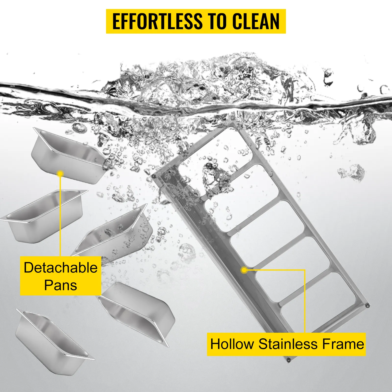 Estante para especias VEVOR con sartenes desmontables y marco hueco de acero inoxidable, fácil de limpiar.