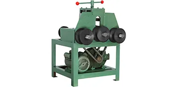 green VEVOR electric pipe bender with three rollers and motor base.