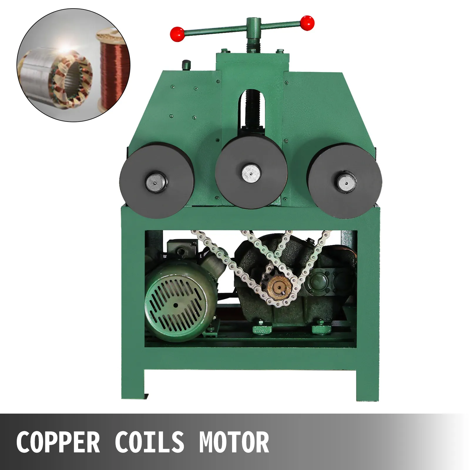 VEVOR electric pipe bender with copper coils motor and green steel frame.