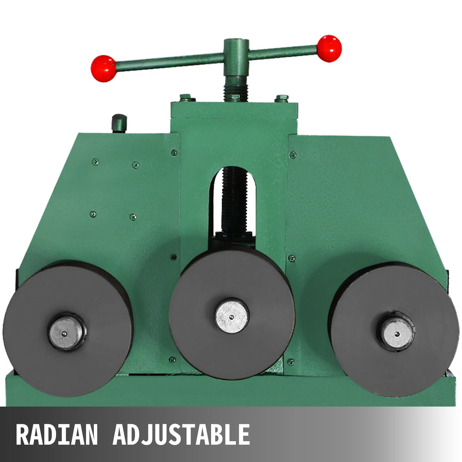 VEVOR electric pipe bender with green body and three black rollers.
