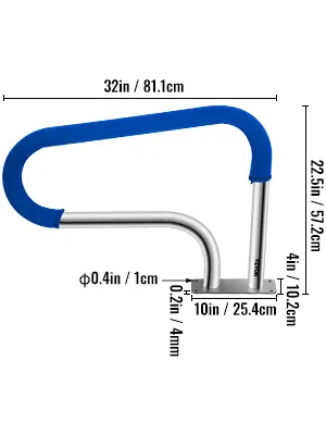VEVOR pool handrail with blue grip, 32in length, and height 22.5in.