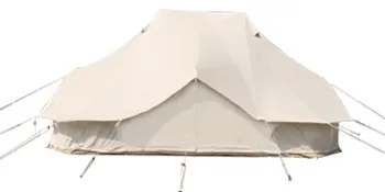 Tienda de campaña VEVOR con lona beige y cuerdas resistentes para acampar al aire libre.