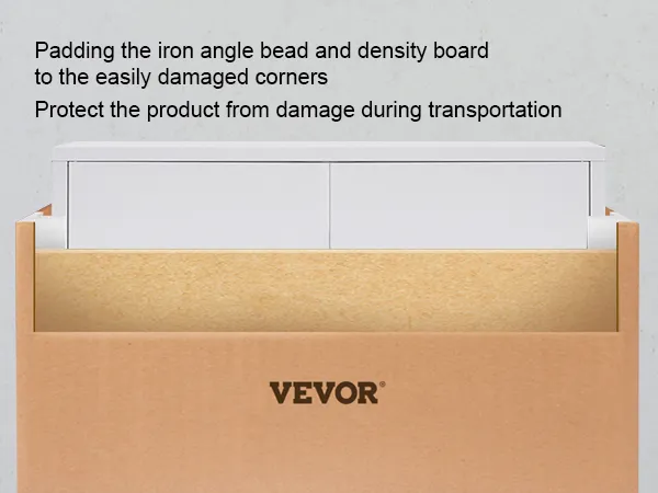 VEVOR Metall-Aufbewahrungsschrank in Schutzverpackung mit Polstermaterial für sicheren Transport.