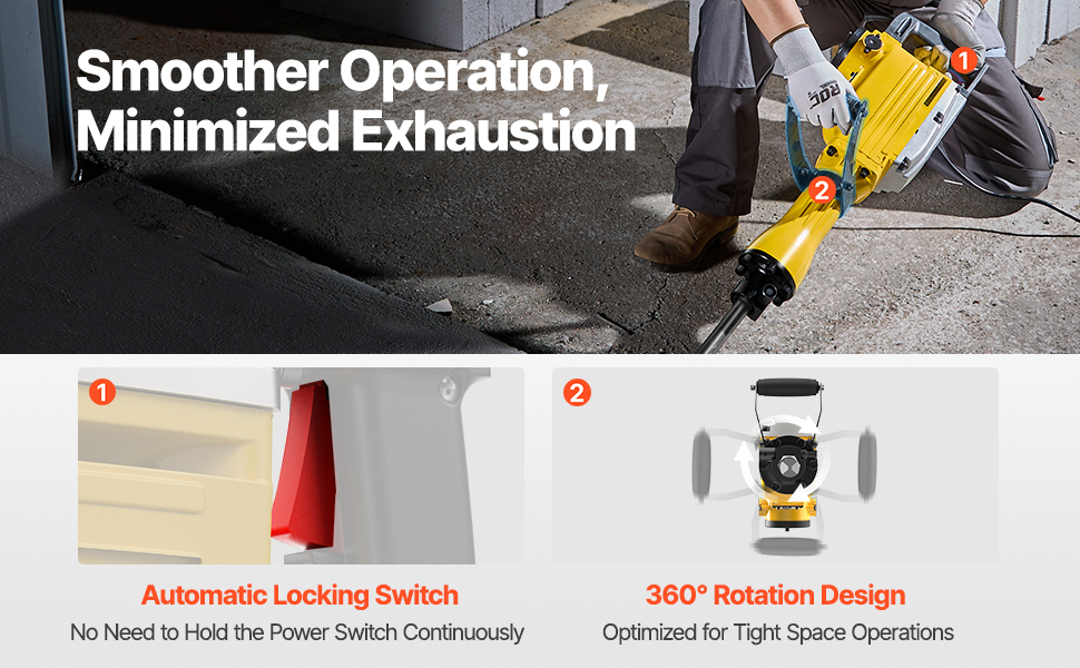 VEVOR Electric Jack Hammer — 360° Handle & 4 Chisel Bits