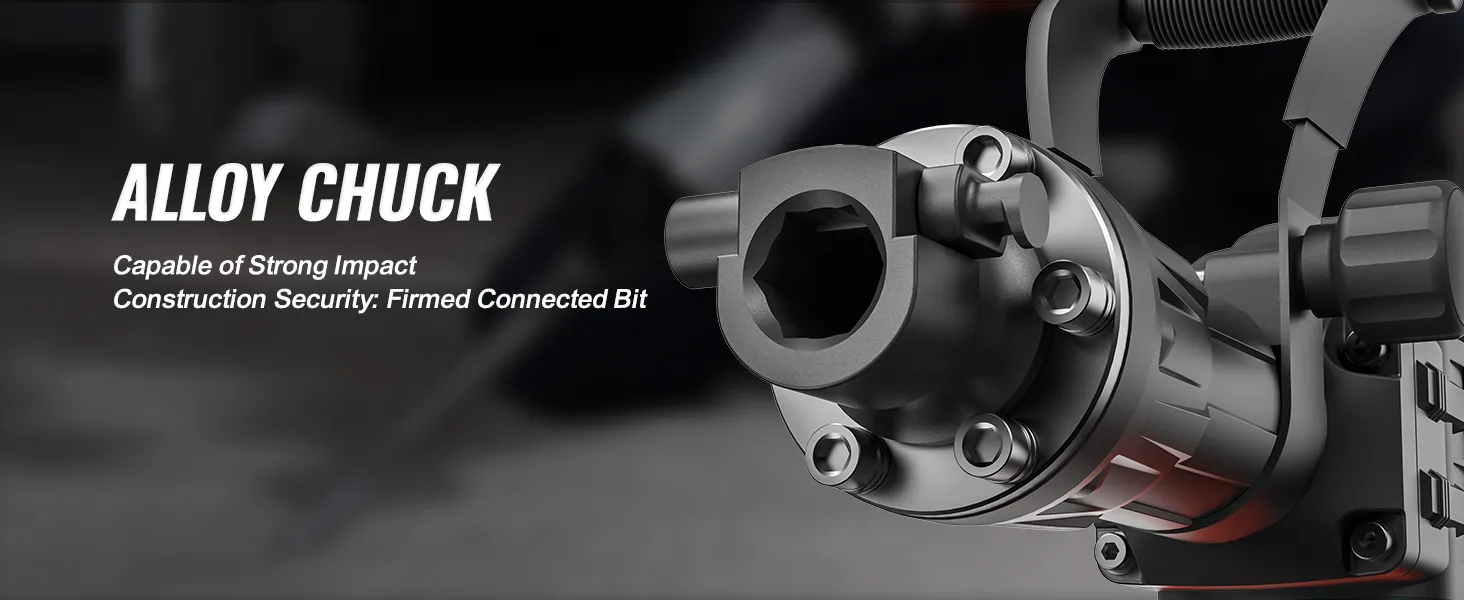 Martillo de demolición VEVOR con mandril de aleación, capaz de producir un fuerte impacto, broca conectada firme para mayor seguridad.