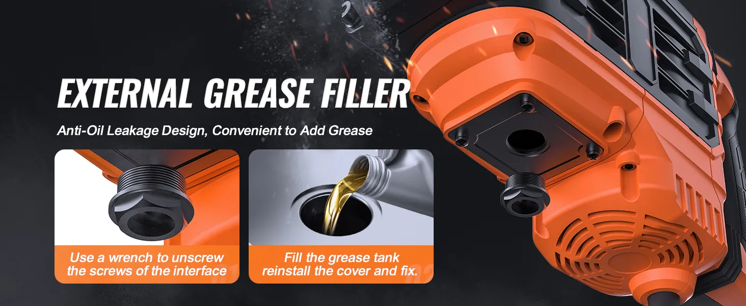 Llenador de grasa externo del martillo de demolición VEVOR con diseño antifugas de aceite, fácil de agregar grasa.