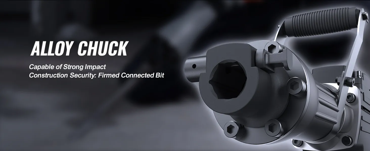 Martillo de demolición VEVOR con mandril de aleación para una conexión firme de la broca y una fuerte capacidad de impacto.