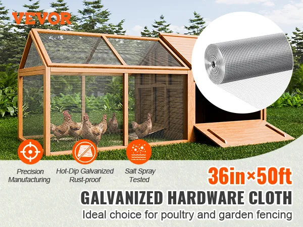 VEVOR hardware cloth for poultry and garden fencing, 36in x 50ft, rust-proof and durable.